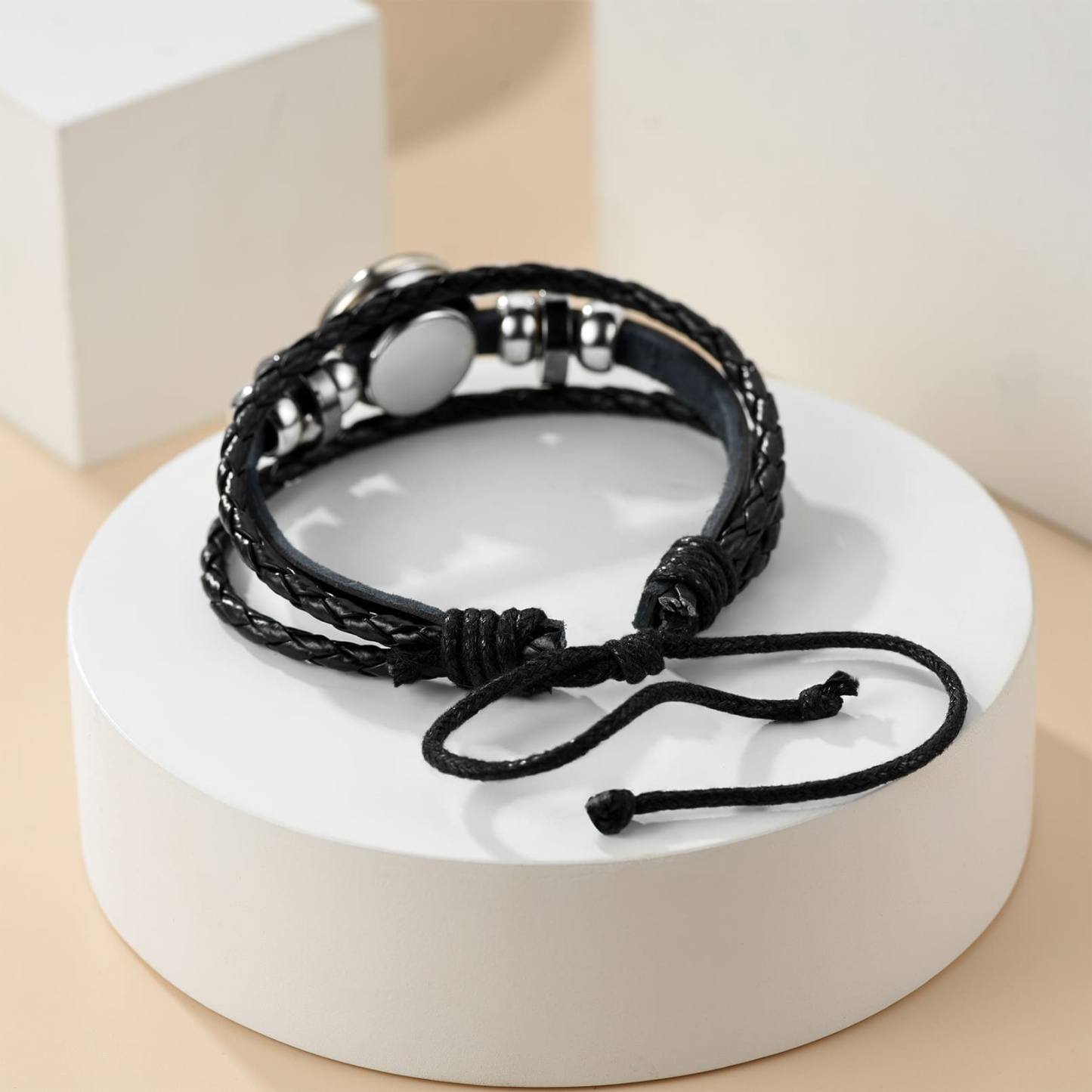 Personalized Braided Leather Photo Bracelet with Picture For Men