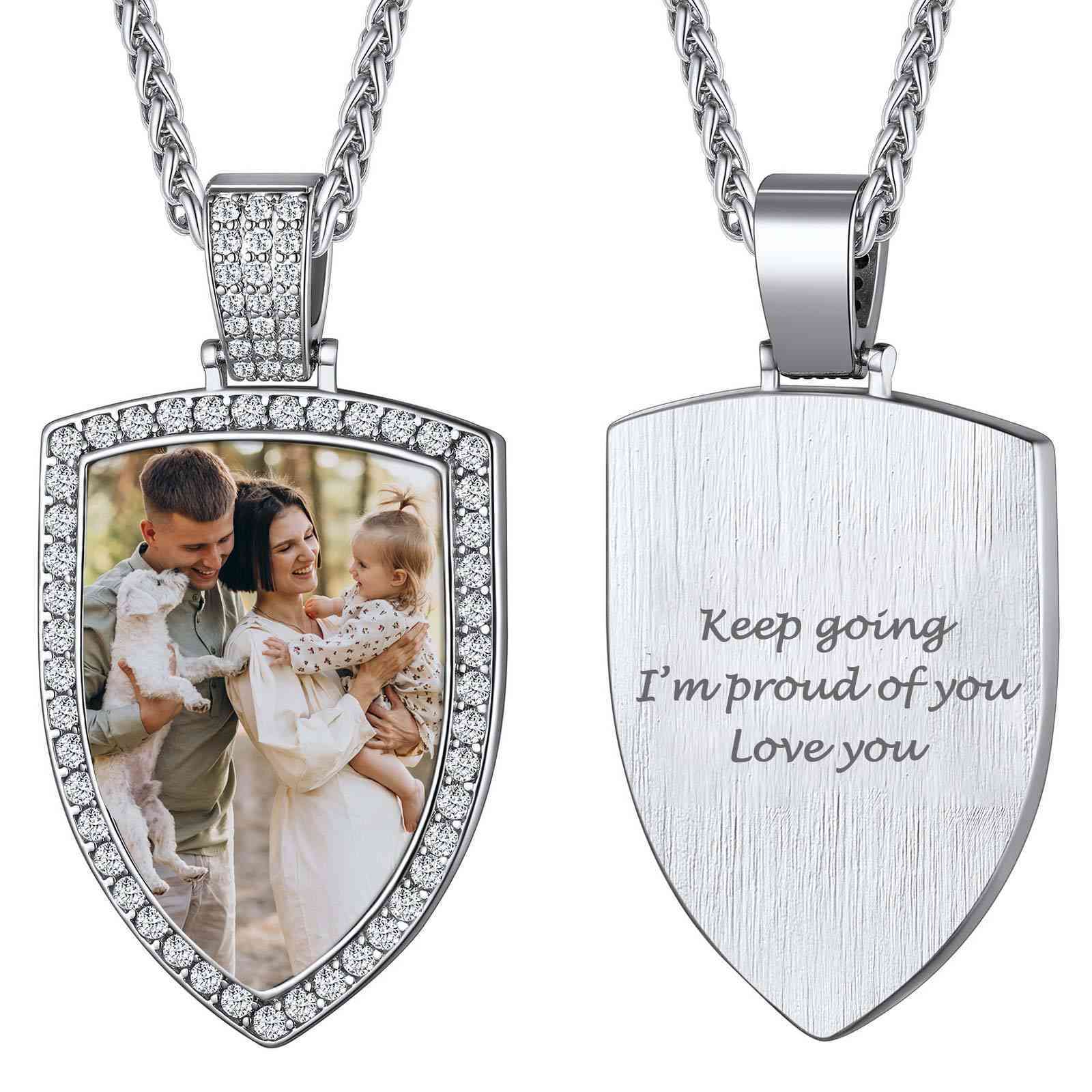 Personalized CZ Shield Pictures Necklace for Men Women