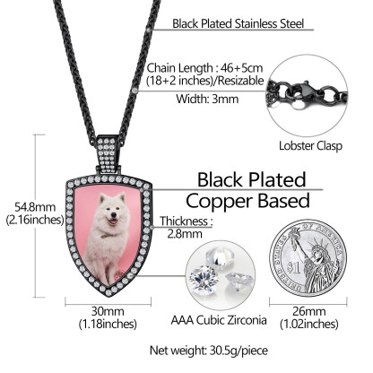 Personalized CZ Shield Pictures Necklace for Men Women size