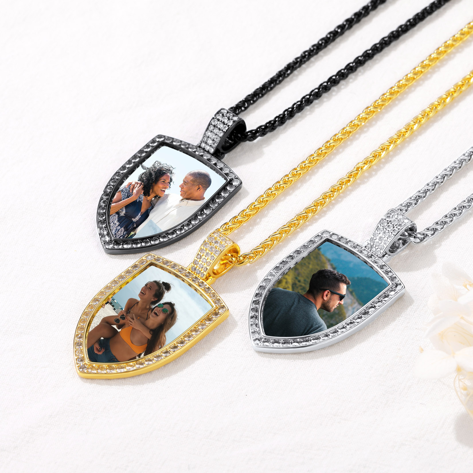 Personalized CZ Shield Pictures Necklace 3
 colors