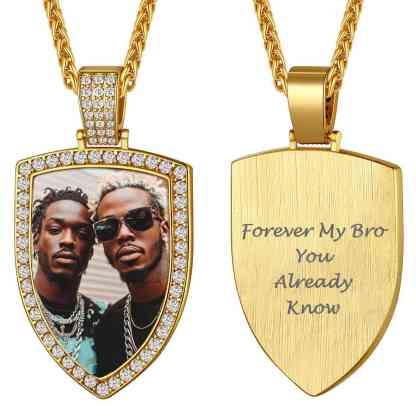 Personalized CZ Shield Pictures Necklace for Men Women gold