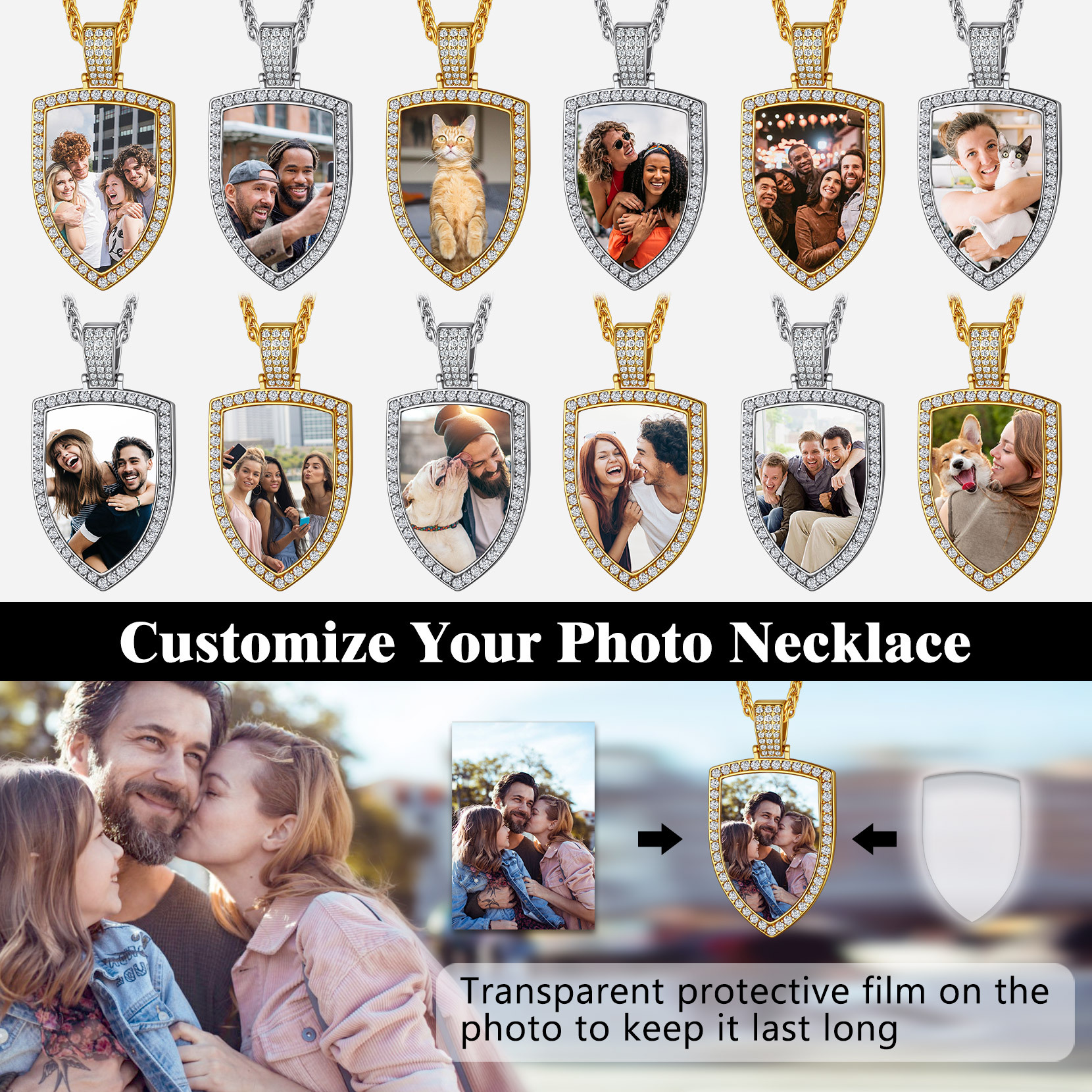 Personalized CZ Shield Pictures Necklace