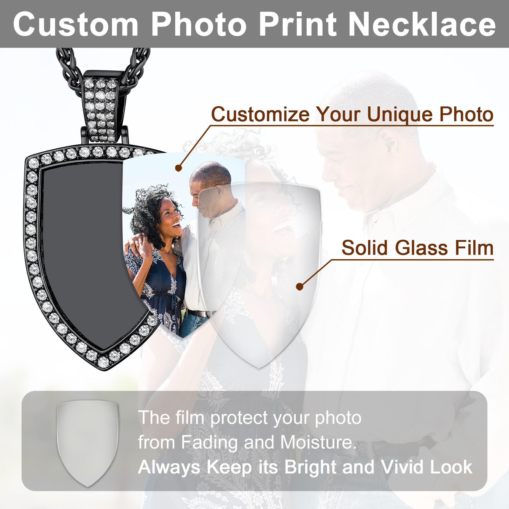 Personalized CZ Shield Pictures Necklace detail