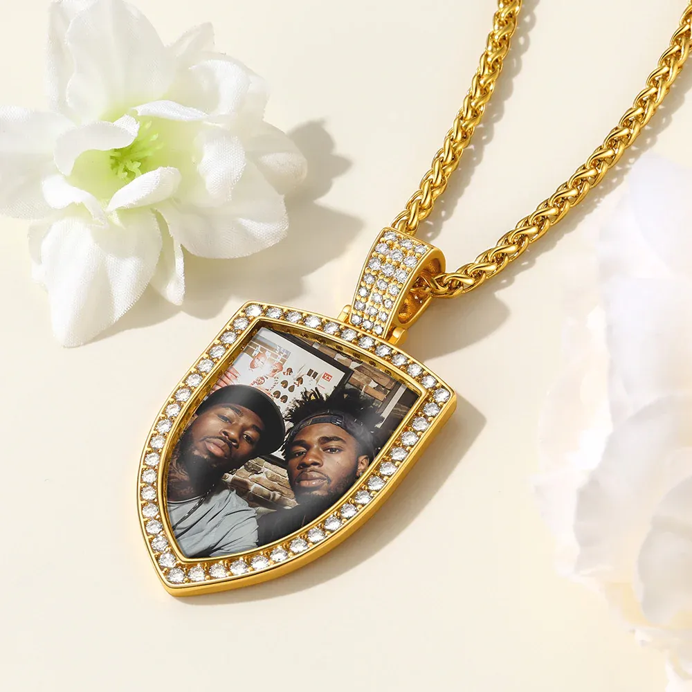 Personalized CZ Shield Pictures Necklace gold