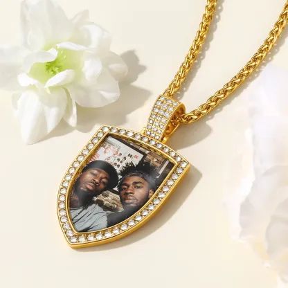 Personalized CZ Shield Pictures Necklace gold