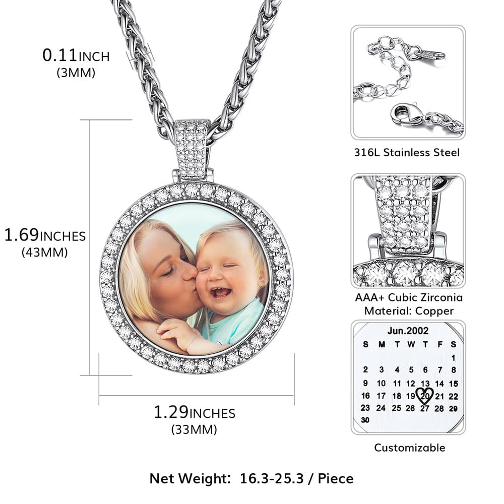 Personalized Calendar Photo Necklace With Cubic Zirconia size
