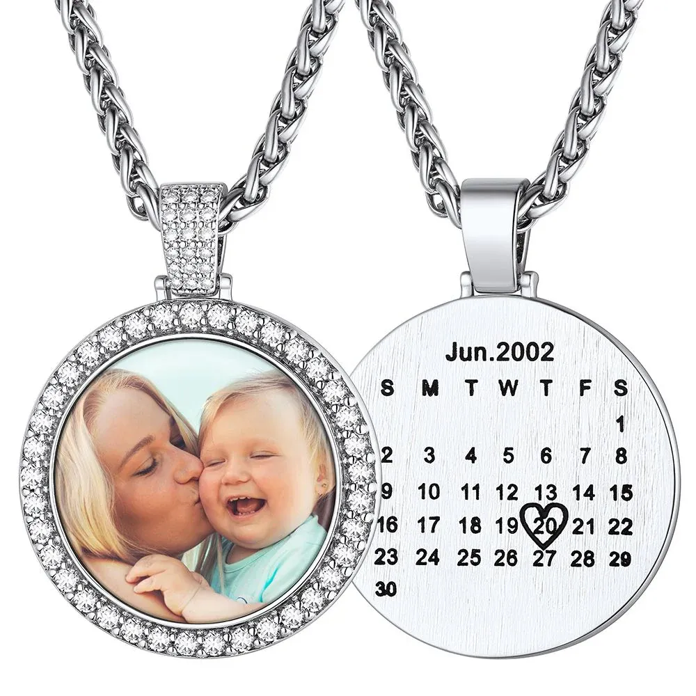 Personalized Calendar Photo Necklace With Cubic Zirconia