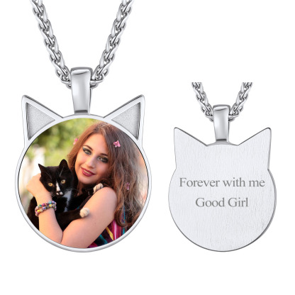 Personalized Cat Photo Necklace with Engraving | Pet Memorial Pendant