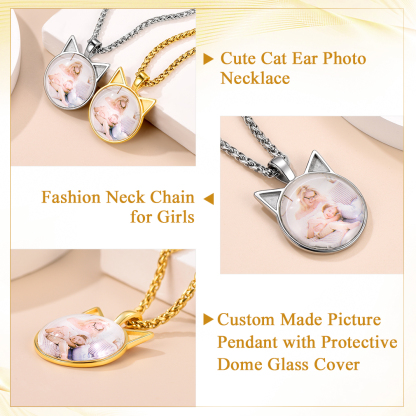 Personalized Cat Photo Necklace with Engraving detail