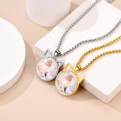 Personalized Cat Photo Necklace with Engraving memorial gift