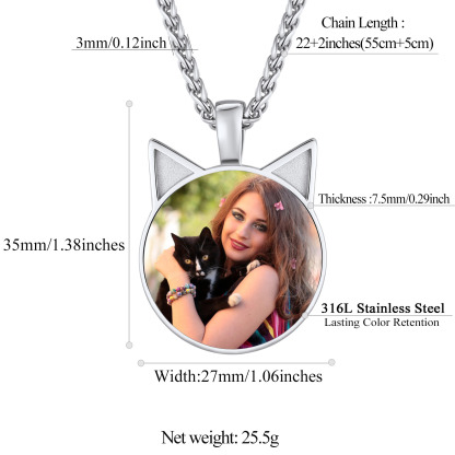 Personalized Cat Photo Necklace with Engraving size