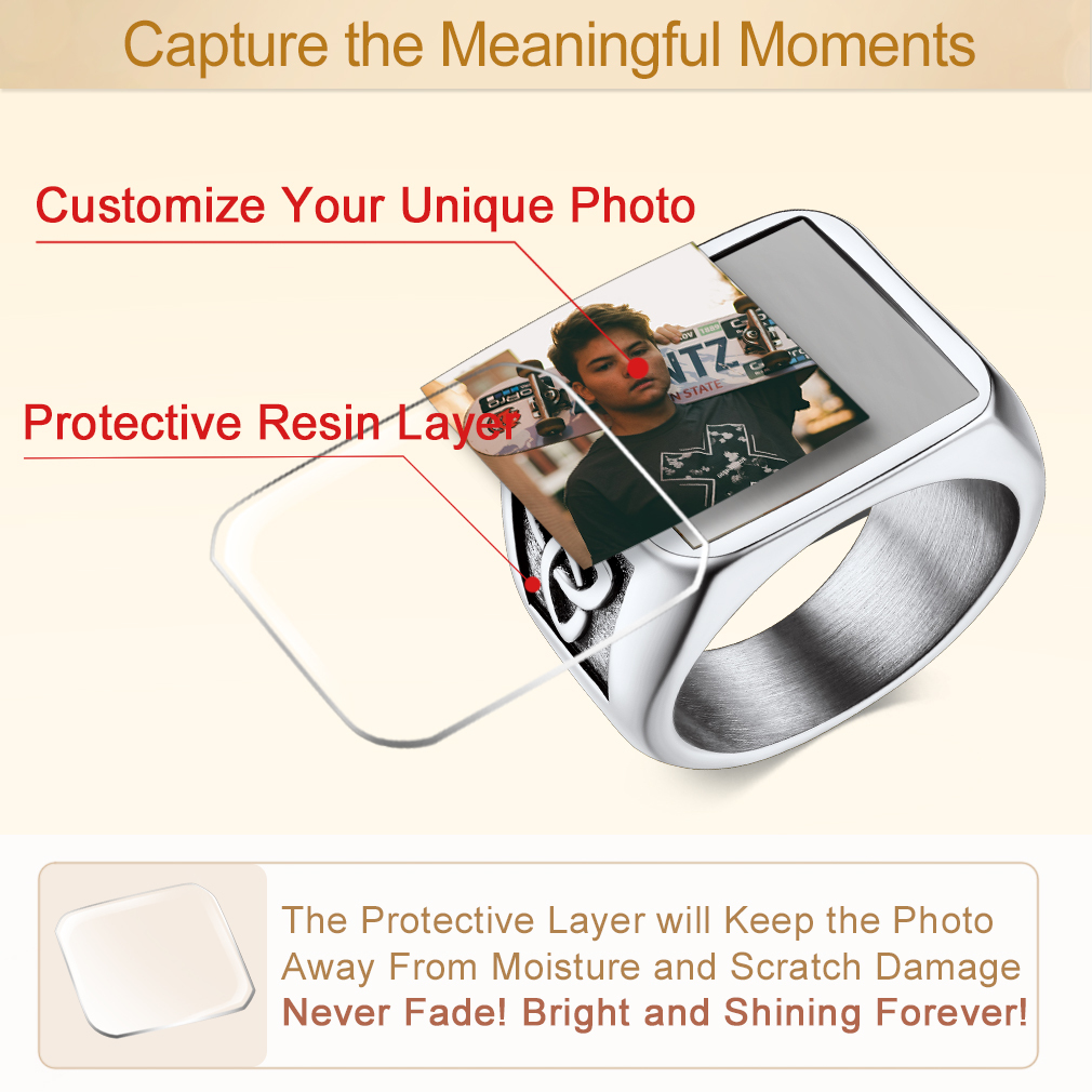 Personalized Celtic Knot Square Signet photo Ring