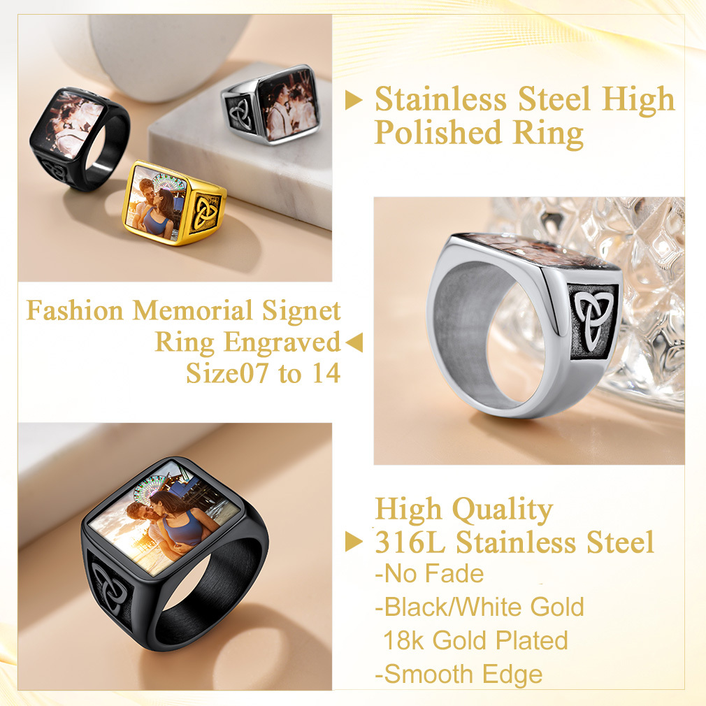 Personalized Celtic Knot Square Signet picture Ring