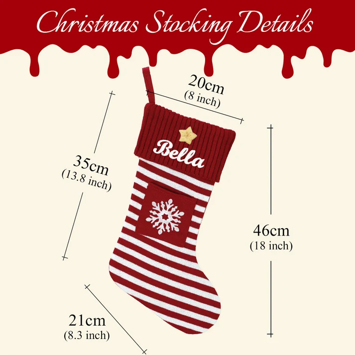 Personalized Christmas Striped Stocking with Snowflake size