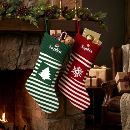 Personalized Christmas Striped Stocking with Snowflake holiday gift