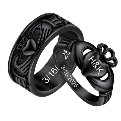 Personalized black Claddagh Promise Rings for Couple