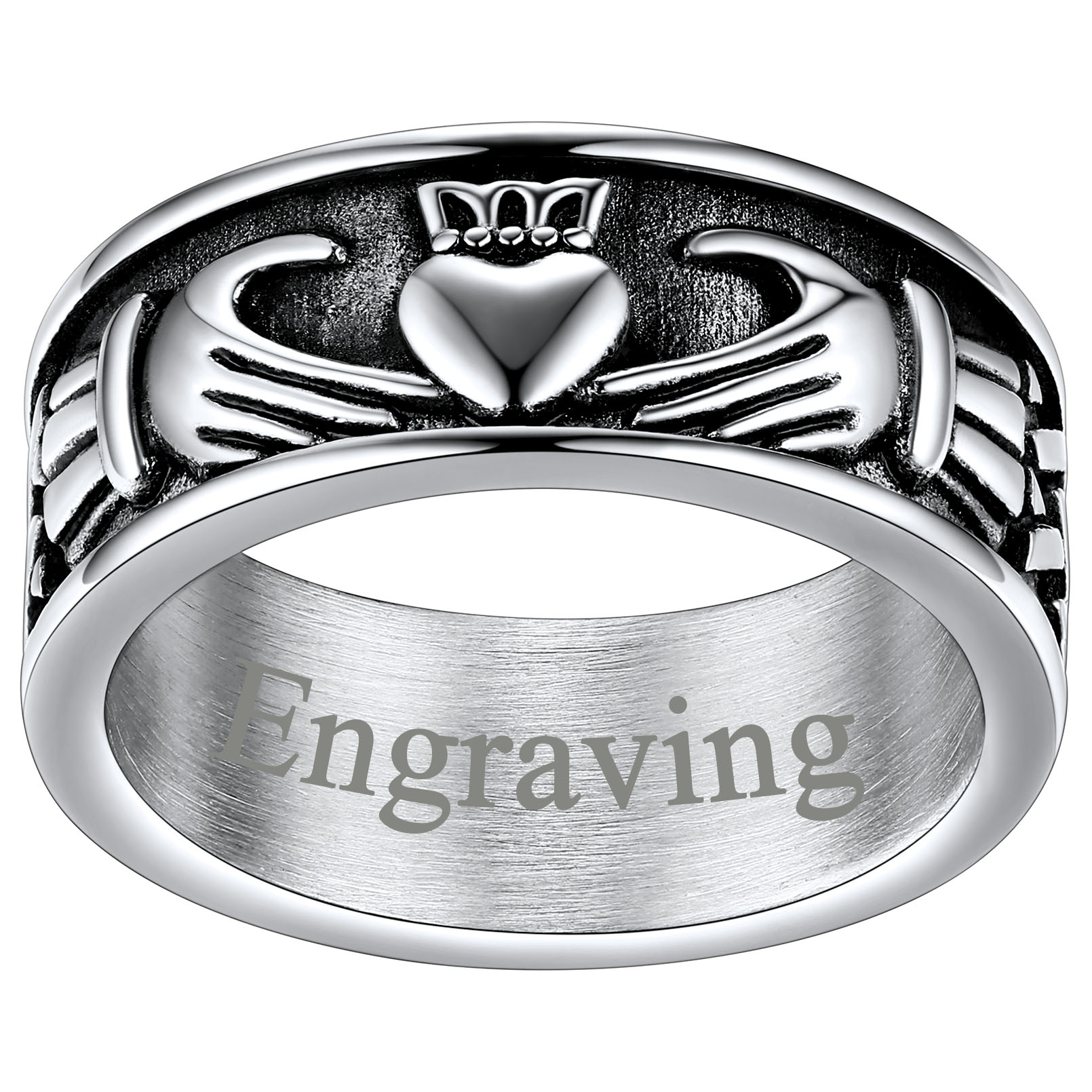 Personalized Claddagh Promise Rings for  him silver