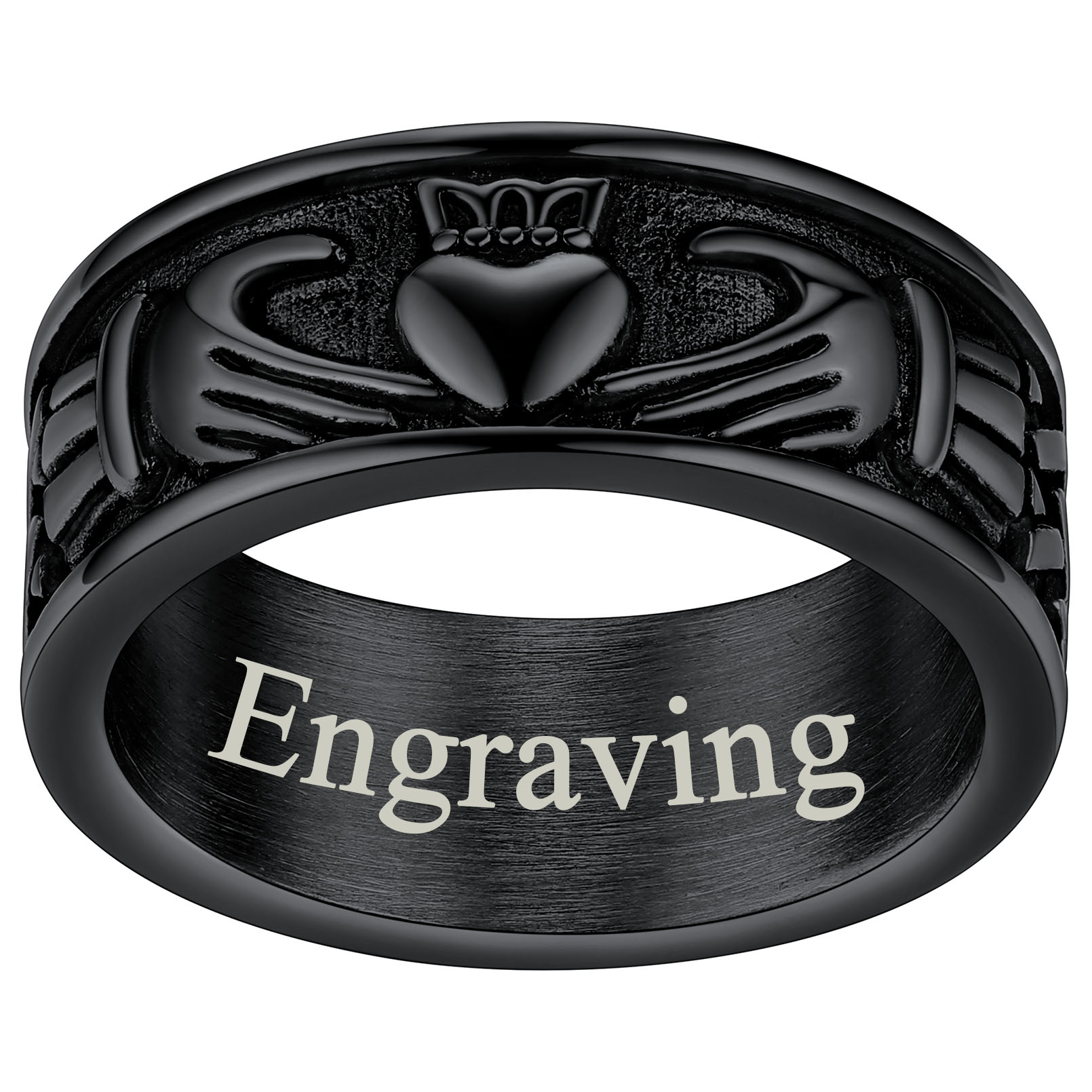 Personalized Claddagh Promise Rings for him black