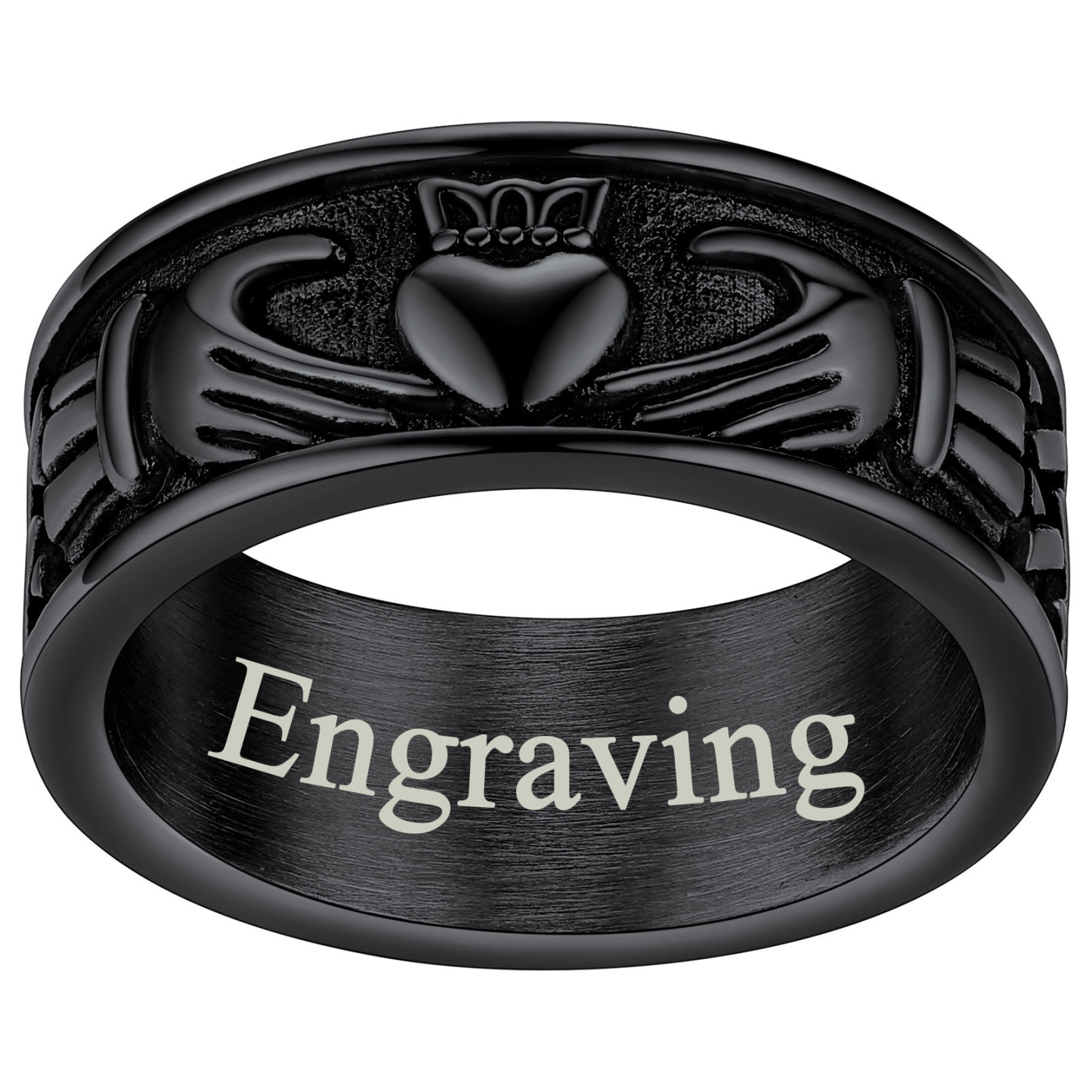 Personalized Claddagh Promise Rings for him black