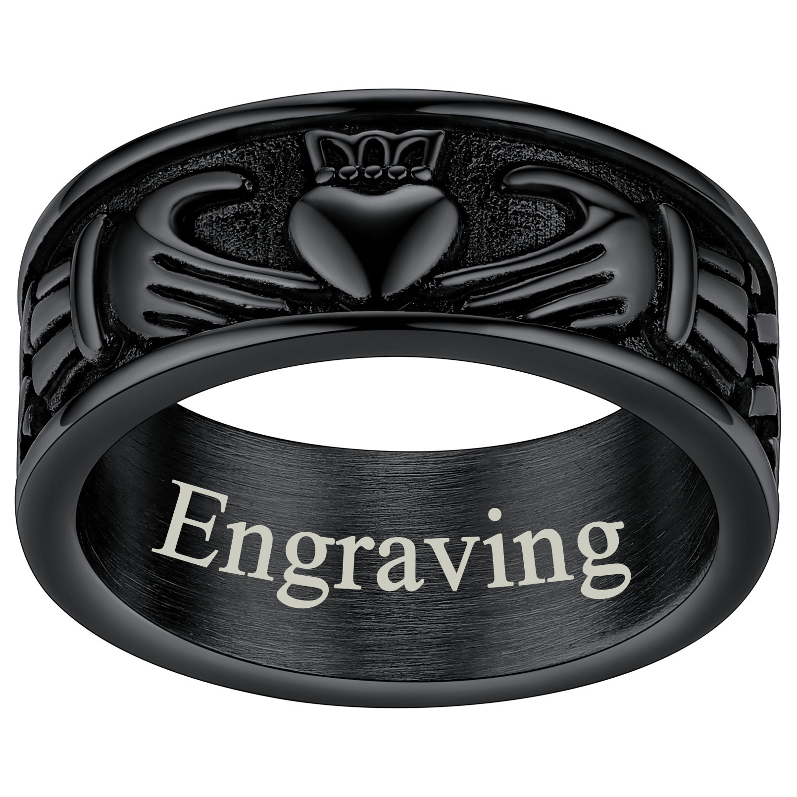 Personalized Claddagh Promise Rings for him black