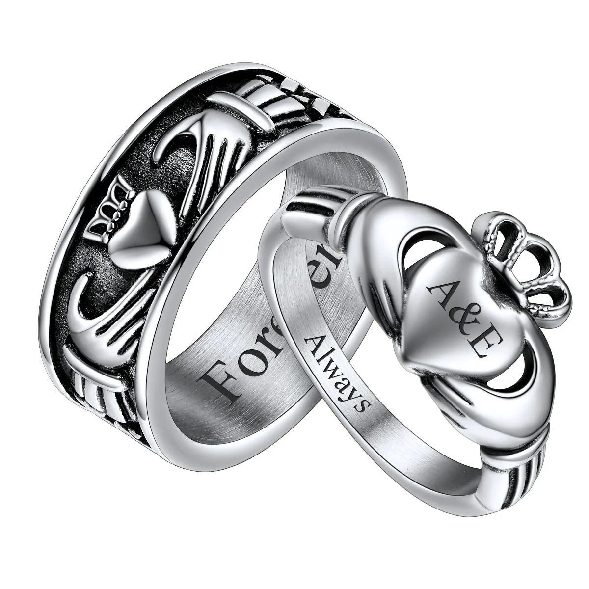 Personalized Claddagh Promise Rings for Couple