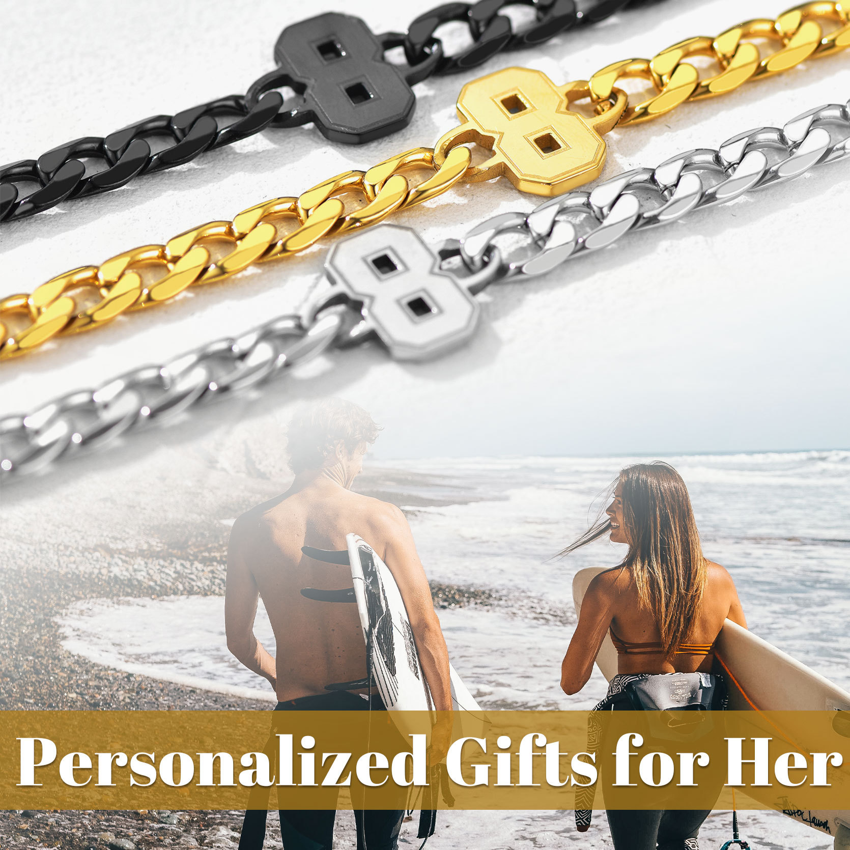 Personalized Cuban Link Number Anklet for Her