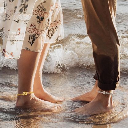 Personalized Cuban Link Number Anklet for Couple