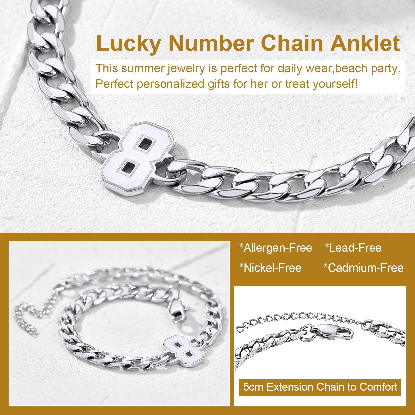 Personalized Cuban Link Number Anklet for Sport Lover