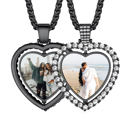 Personalized Double Side heart necklaces black