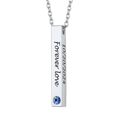 Custom Engraved Birthstone Bar SILVER Necklace
