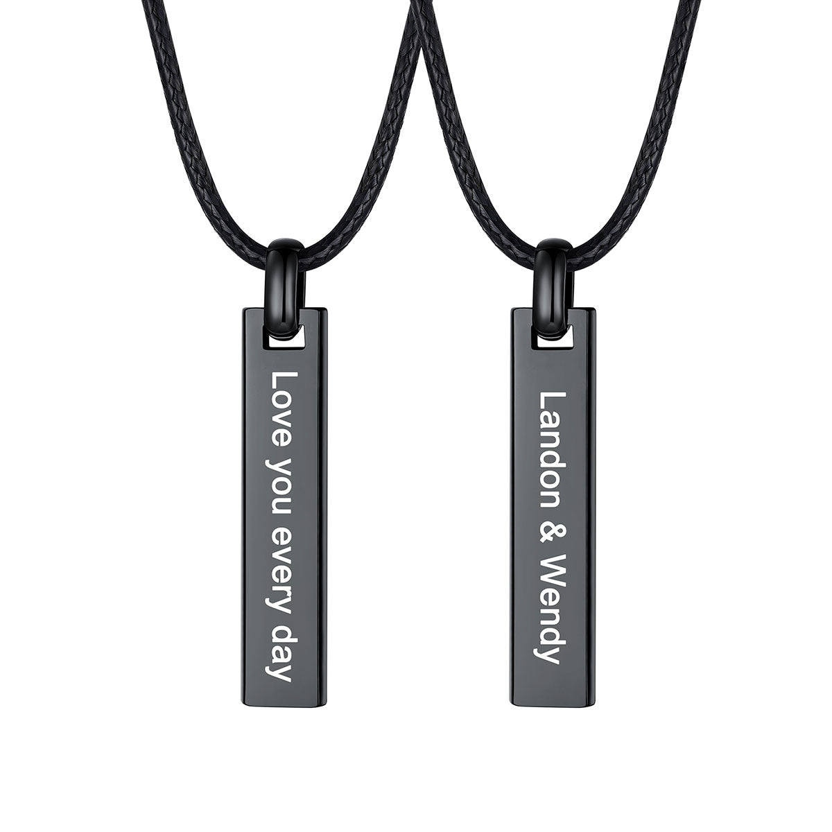 Personalized Engraved Bar Braided Leather Necklace