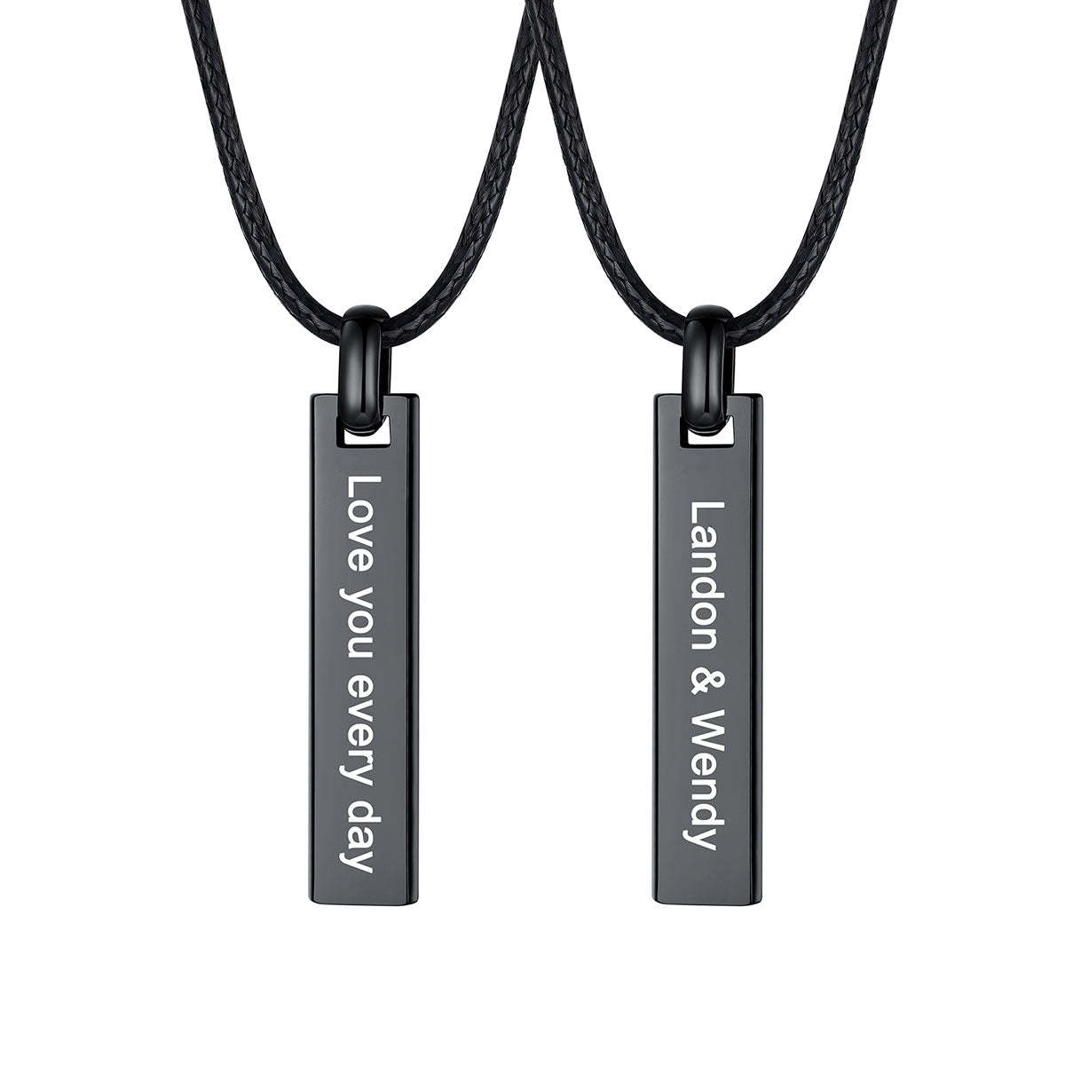 Personalized Engraved Bar Braided Leather Necklace
