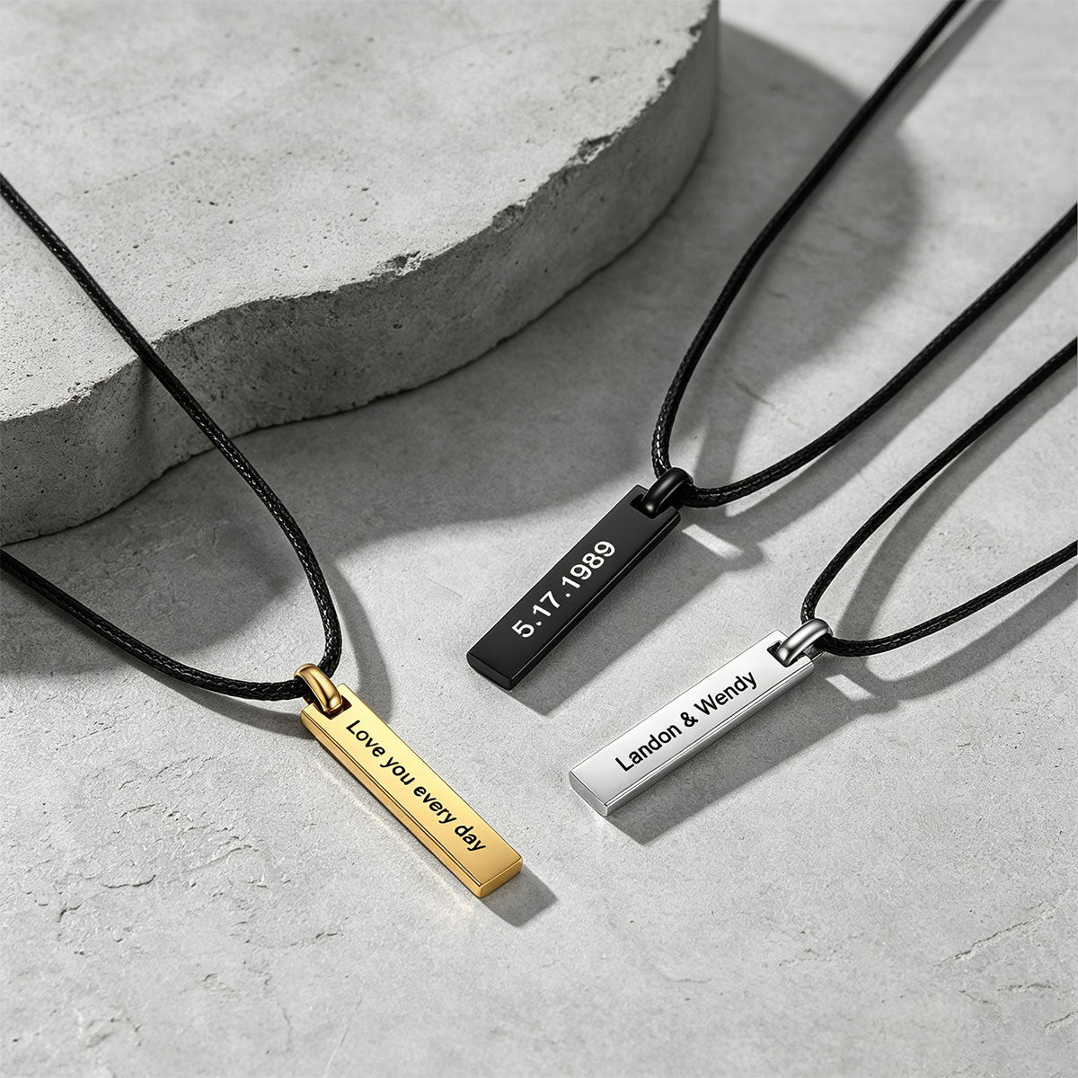 Personalized Engraved Bar Braided Leather Necklace 3 colors