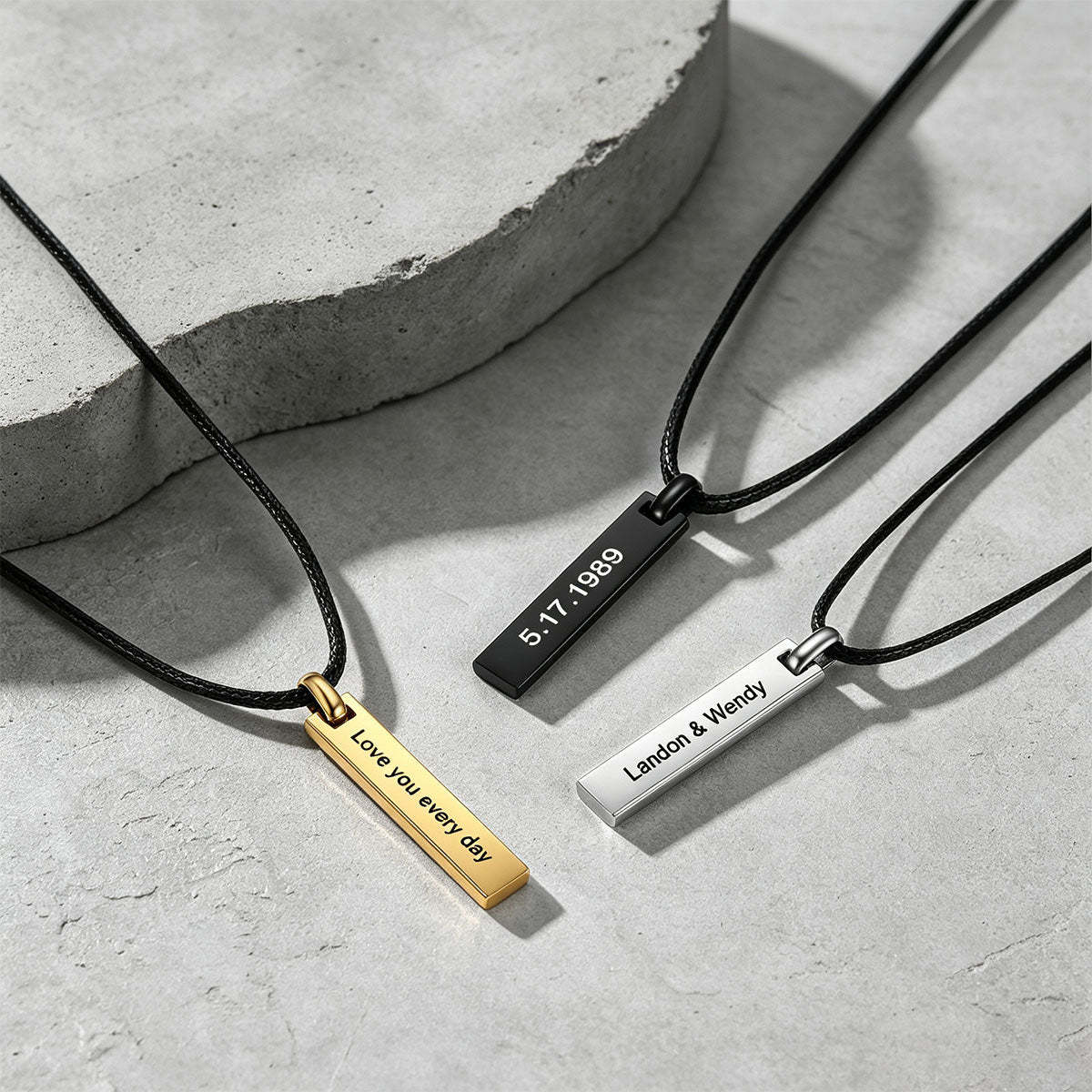 Personalized Engraved Bar Braided Leather Necklace 3 colors