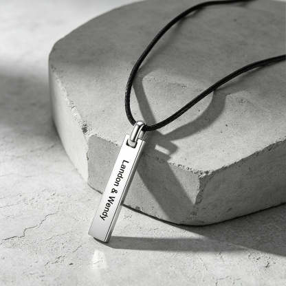 Personalized Engraved Bar Braided Leather Necklace silver