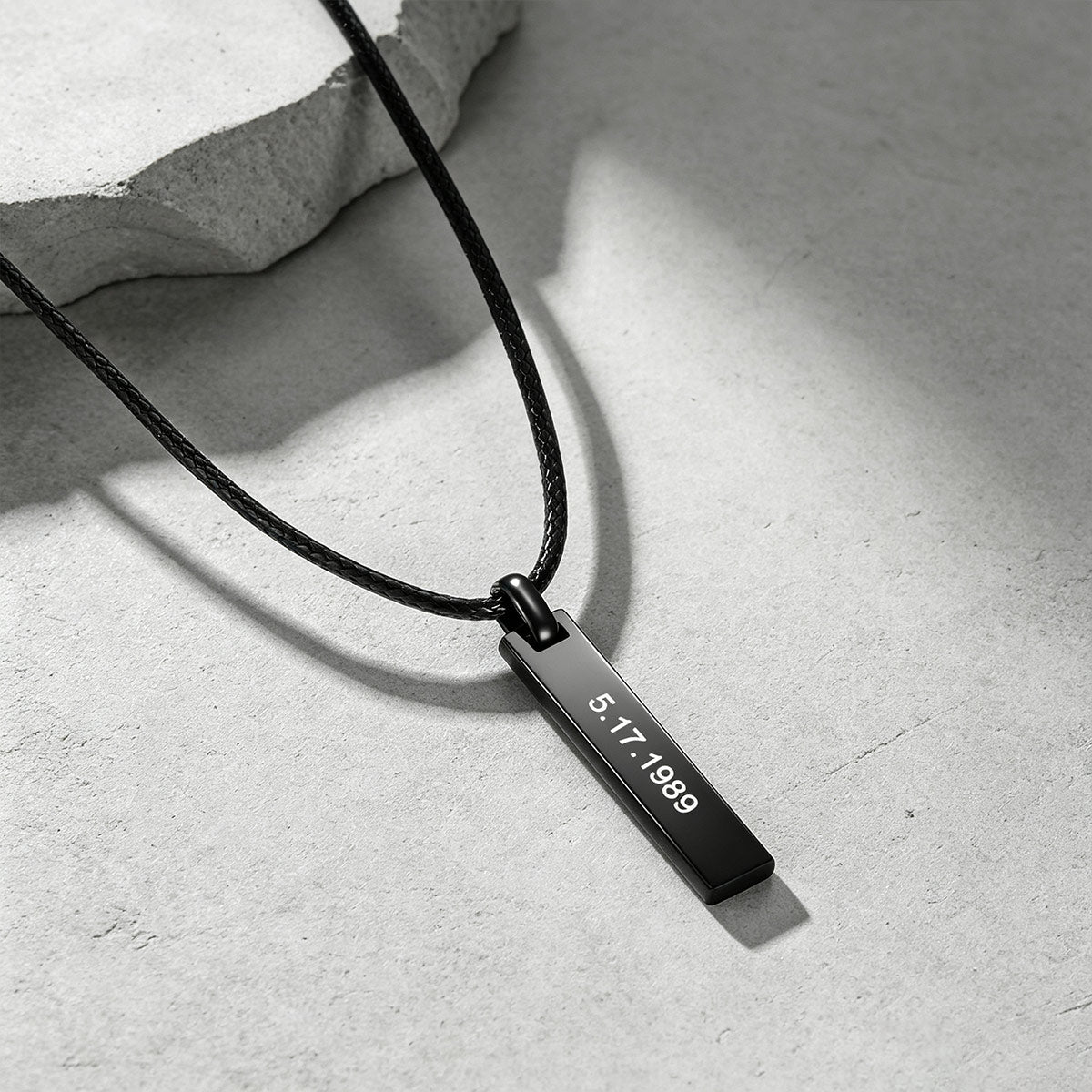 Personalized Engraved Bar Braided Leather Necklace black