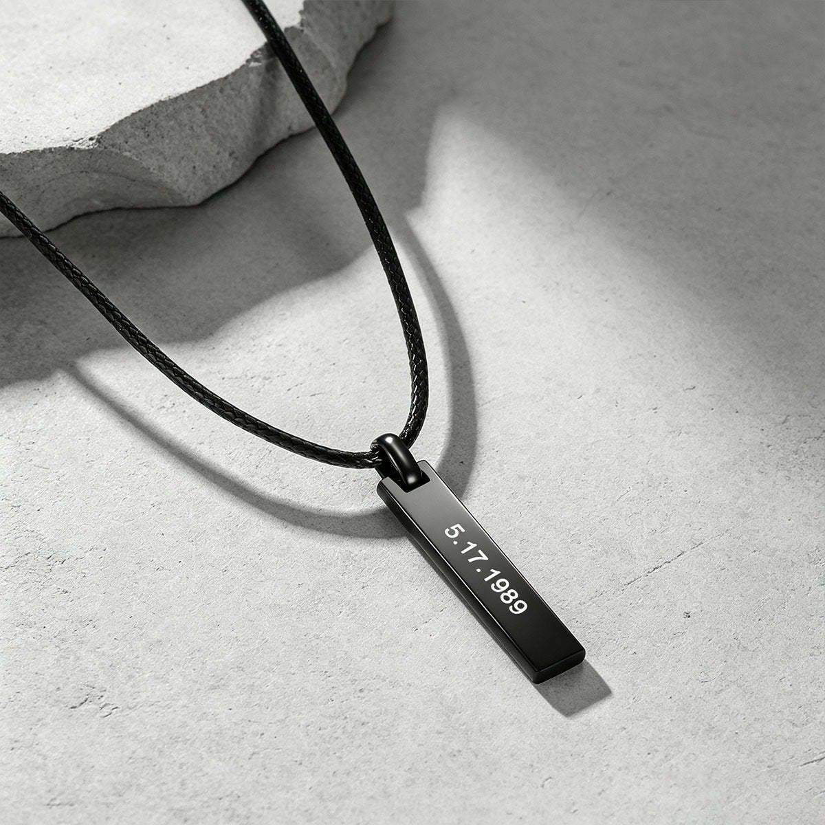 Personalized Engraved Bar Braided Leather Necklace black