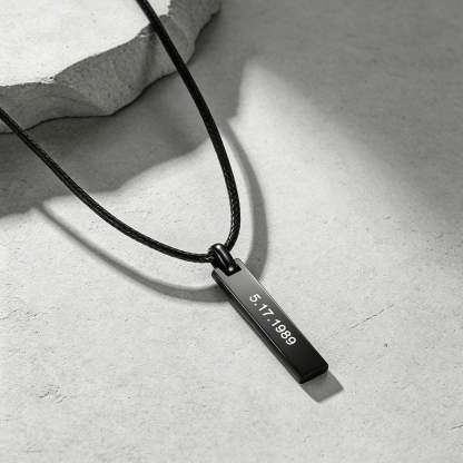 Personalized Engraved Bar Braided Leather Necklace black