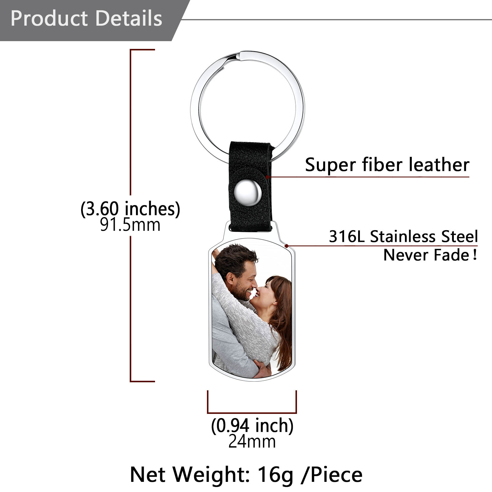 Personalized Engraved Dog Tag Picture Keychain size