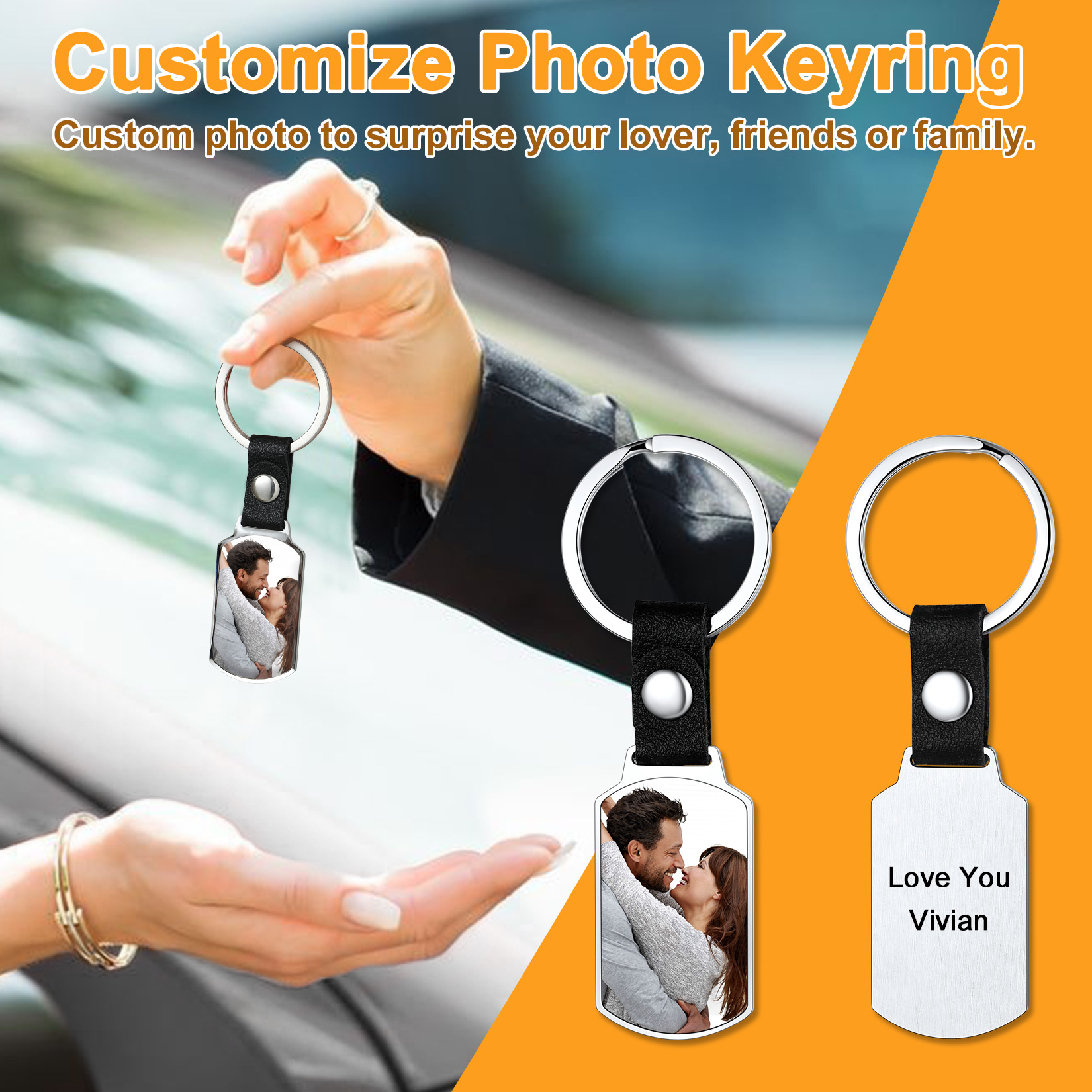 Custom Engraved Dog Tag Picture Keychain