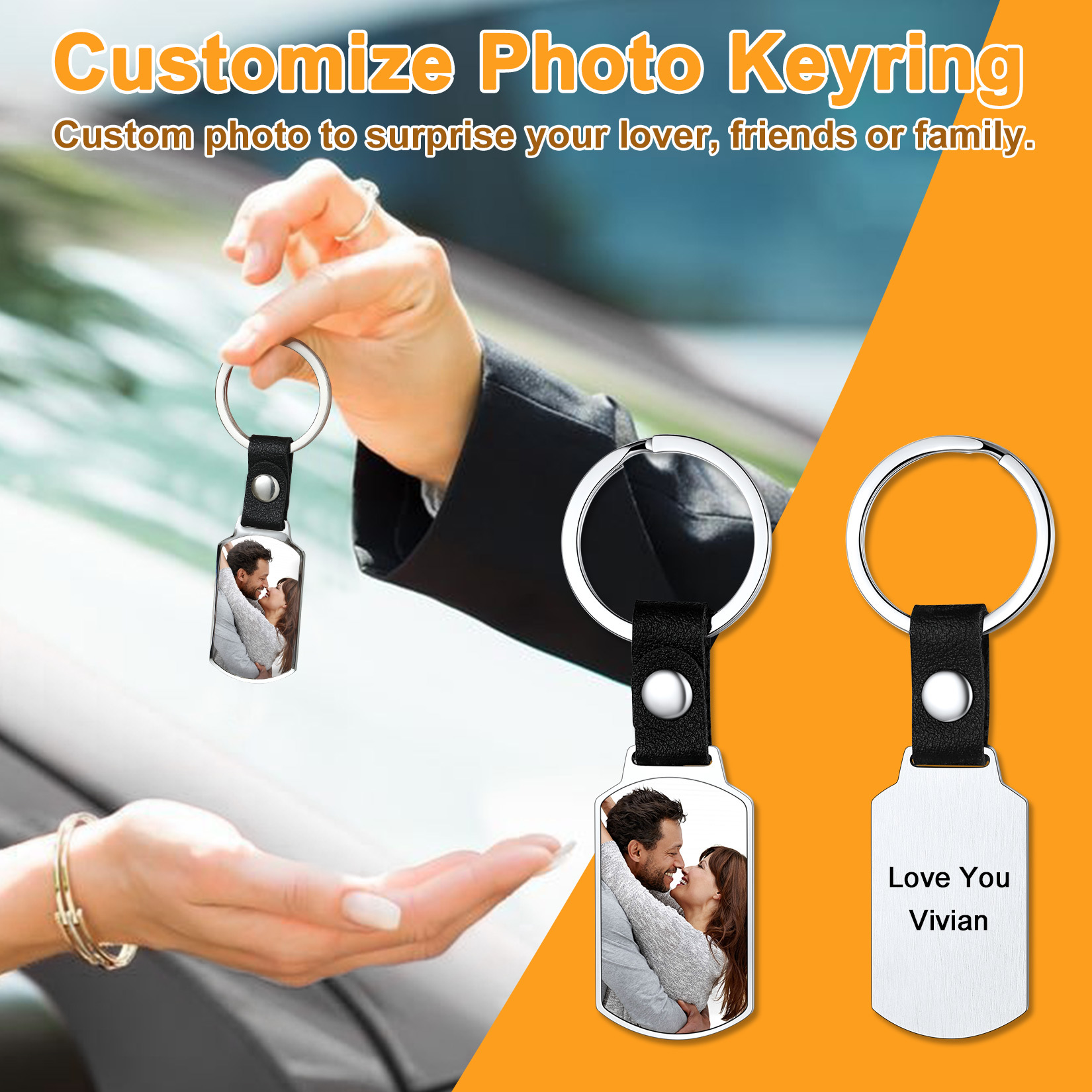 Custom Engraved Dog Tag Picture Keychain