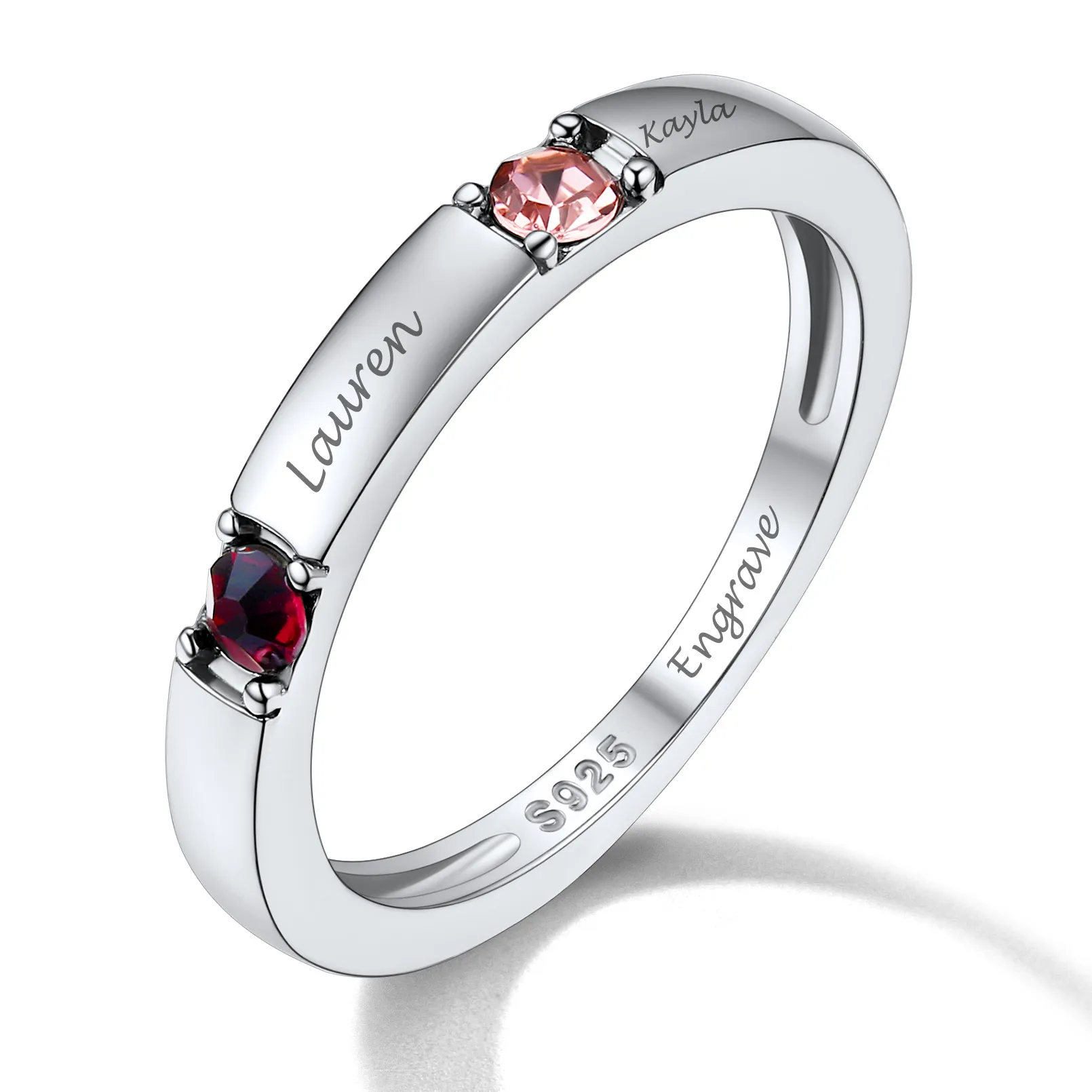 Personalized Engraved Name Ring with Birthstones for Mom