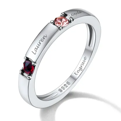 Personalized Engraved Name Ring with Birthstones for Mom