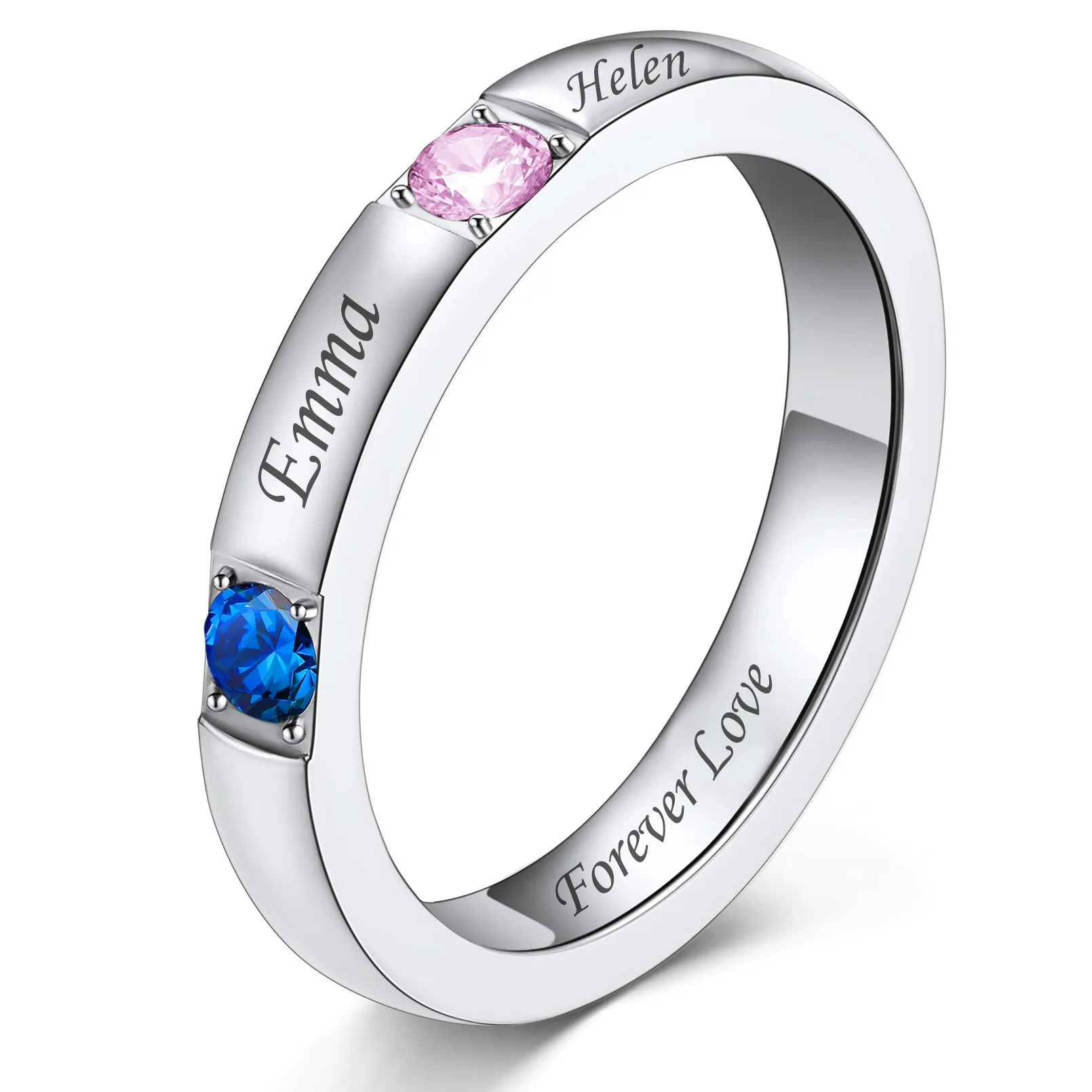 Personalized Engraved Name Ring with Birthstones for Mom