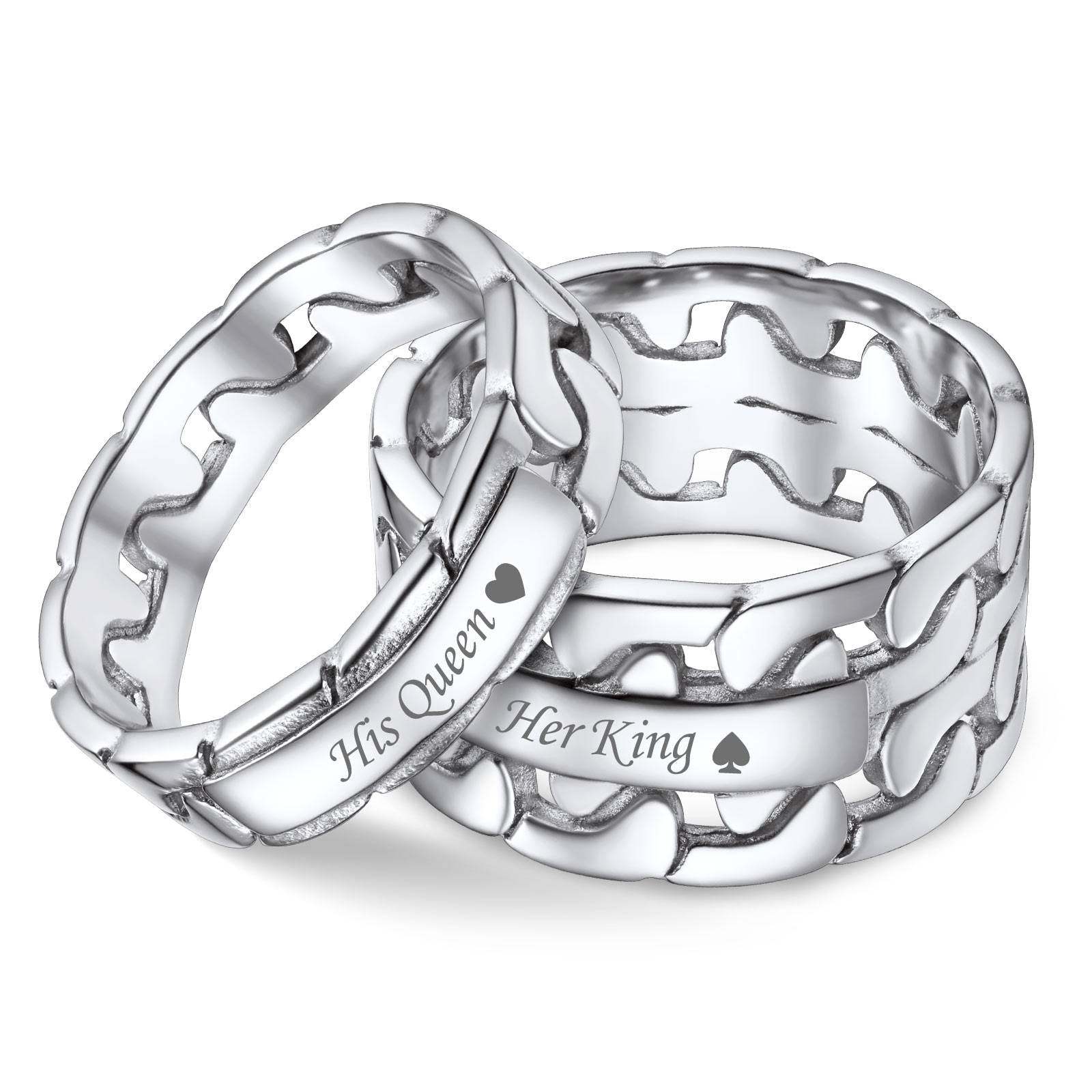 Personalized Cuban Link Chain Band Stacking Ring For Couple