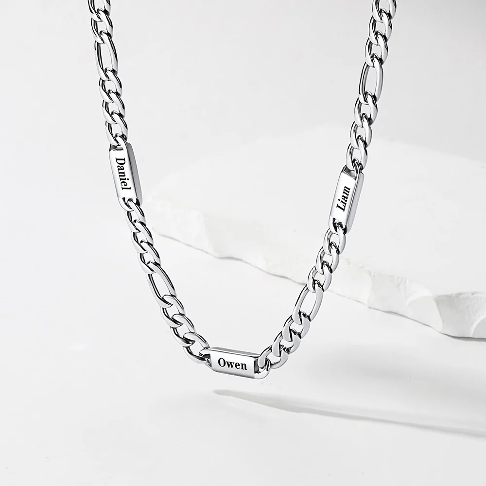 Personalized Engraving Name Figaro Chain Necklace Gold Plated