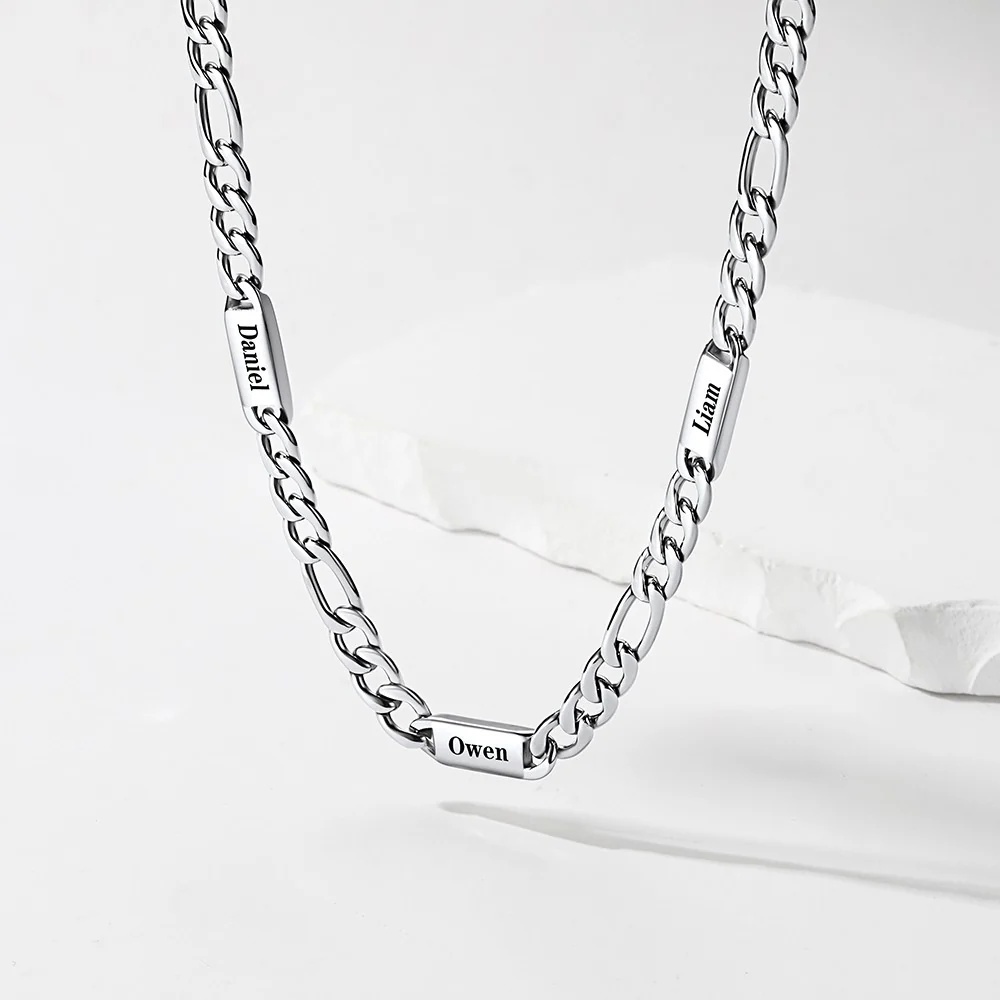 Personalized Engraving Name Figaro Chain Necklace Gold Plated