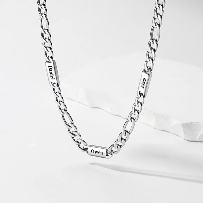 Personalized Engraving Name Figaro Chain Necklace Gold Plated