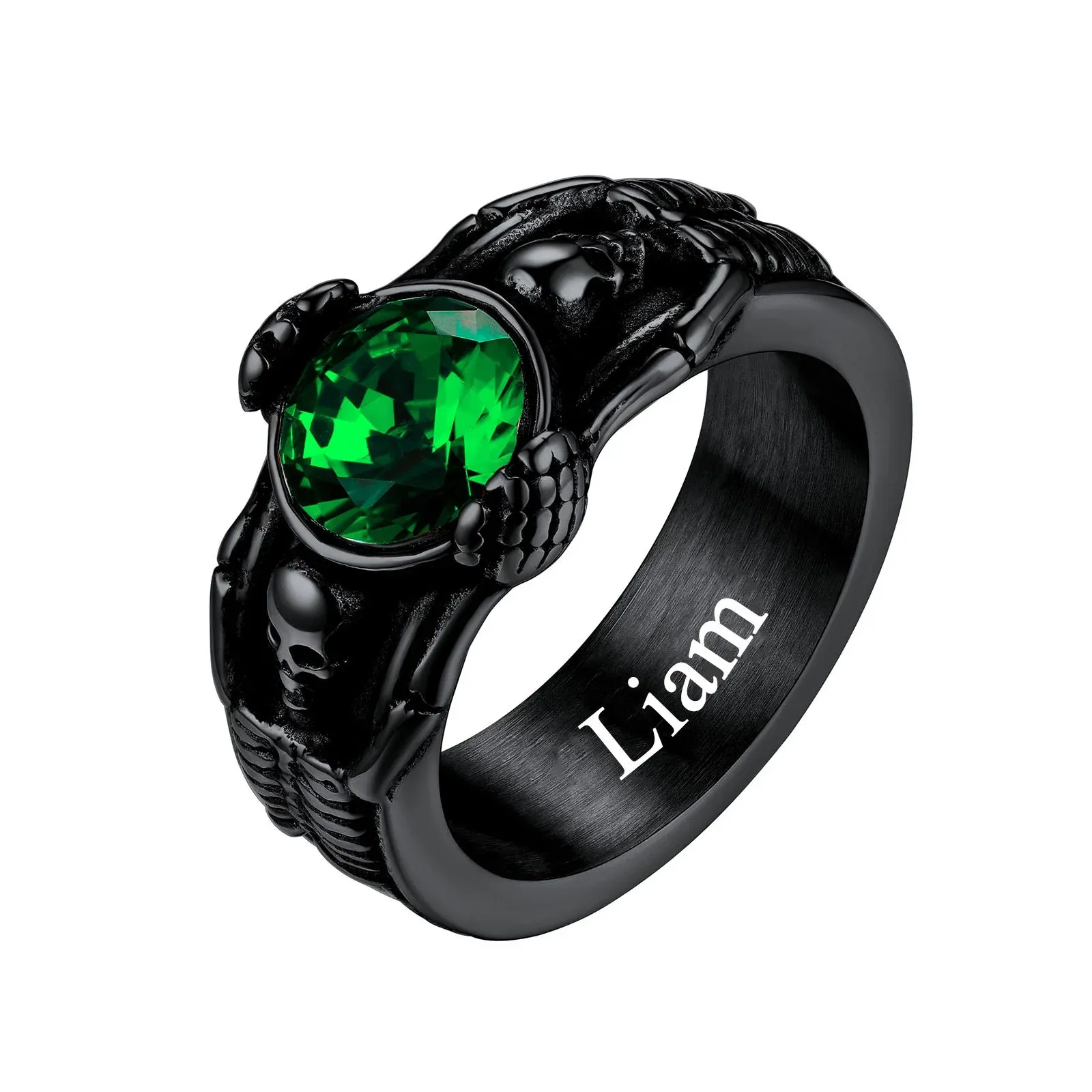 Personalized Engraving Skull Birthstone Ring