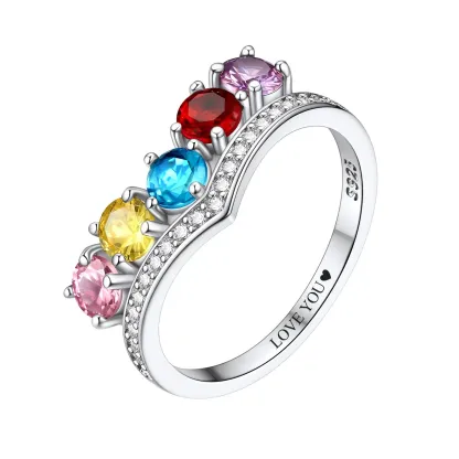 Personalized 1-5 Birthstone Family Rings for Women 925 Sterling Silver
